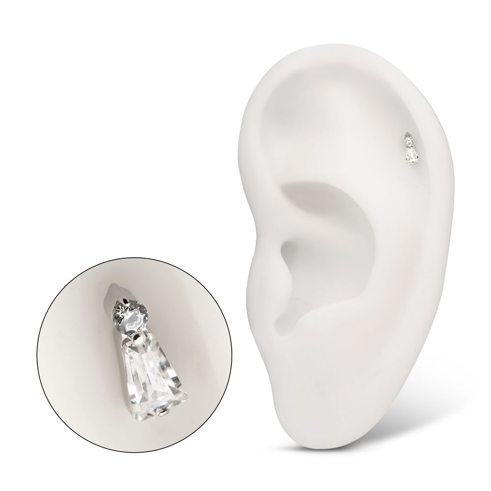 Platinum PVD Titanium Threadless Prong Set Round & Baguette CZ Gem Top