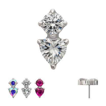 Platinum PVD Titanium Threadless Prong Set Round & Heart Gem Top