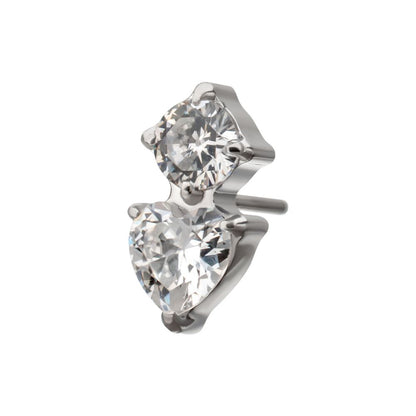 Platinum PVD Titanium Threadless Prong Set Round & Heart Gem Top