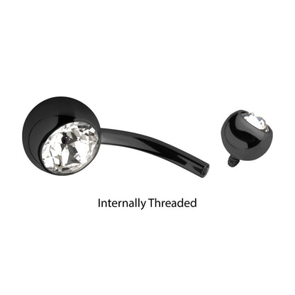 Black PVD Titanium Internally Threaded Bezel Set Double CZ Fixed Bottom Navel Ring