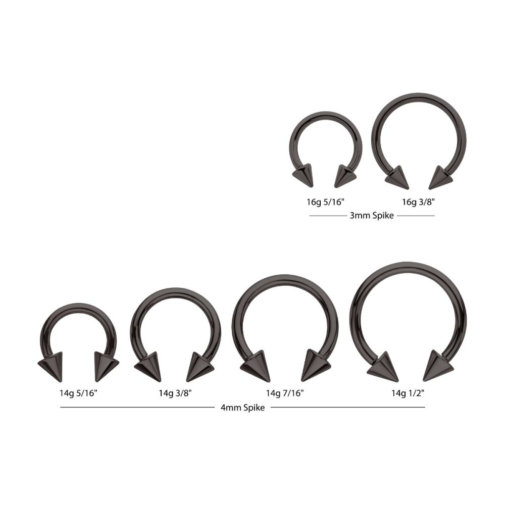 Black PVD Titanium Internally Threaded Spike Ends Circular Barbell
