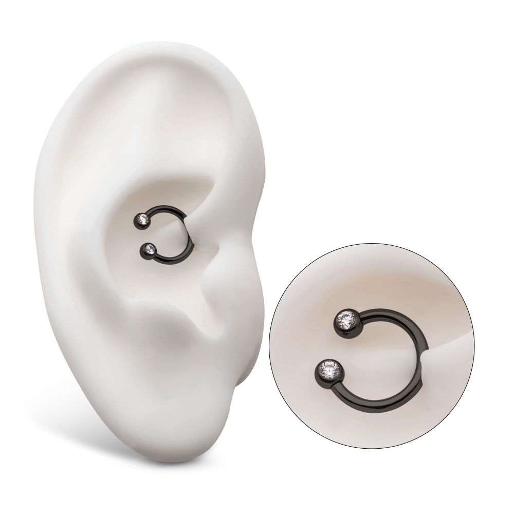 Black PVD Titanium Internally Threaded Forward Facing Bezel Set Round Gem Circular Barbell