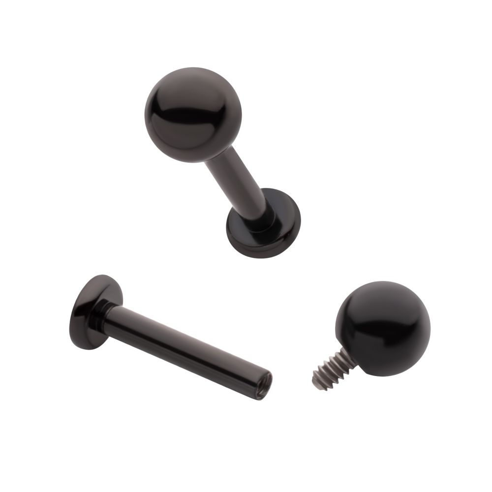 Black PVD Titanium Internally Threaded Labret with 3mm ball and 2.5mm base