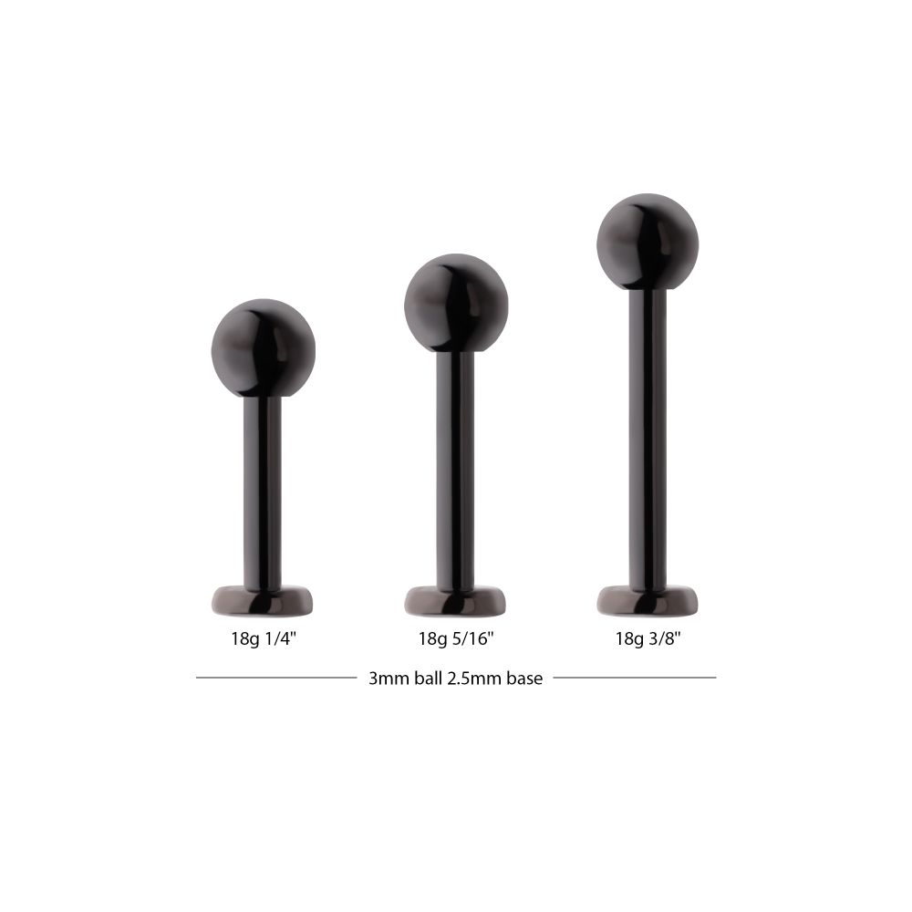 Black PVD Titanium Internally Threaded Labret with 3mm ball and 2.5mm base