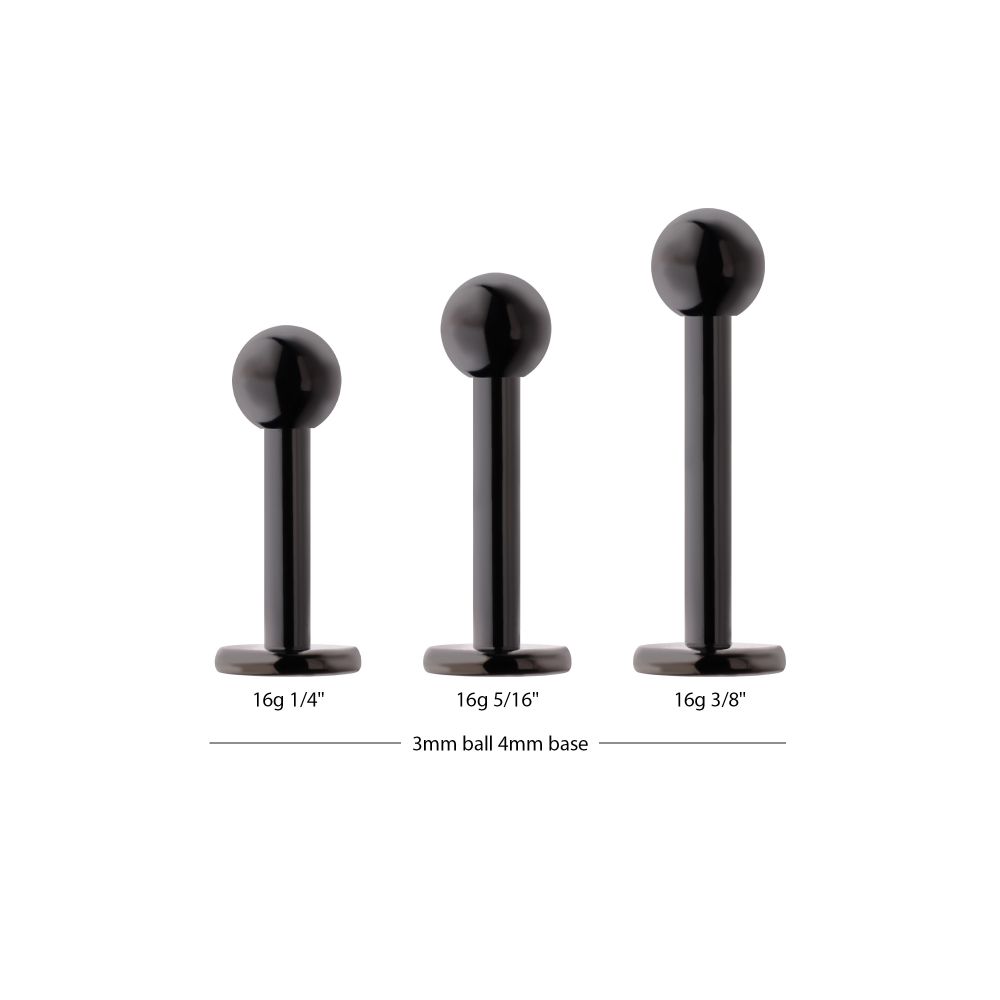 Black PVD Titanium Internally Threaded Labret with 3mm ball and 4mm base