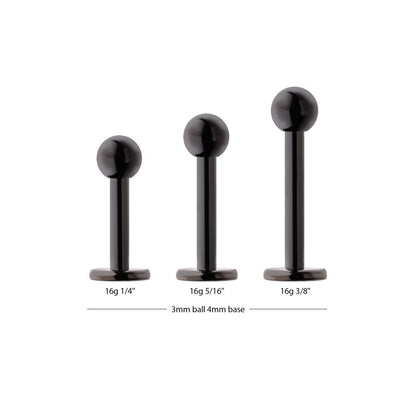 Black PVD Titanium Internally Threaded Labret with 3mm ball and 4mm base