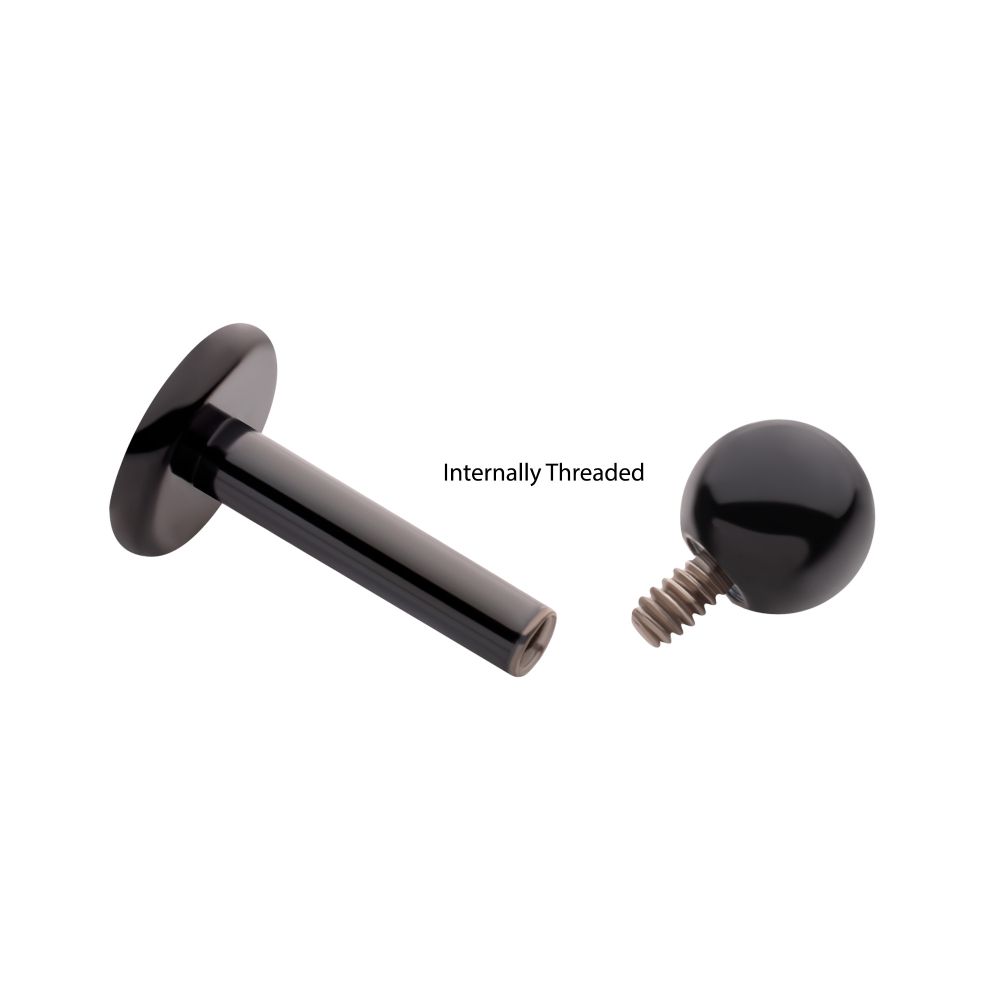 Black PVD Titanium Internally Threaded Labret with 3mm ball and 4mm base