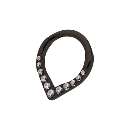 Black PVD Titanium CNC Set Gem Front Facing Teardrop Shape Hinged Segment Clicker