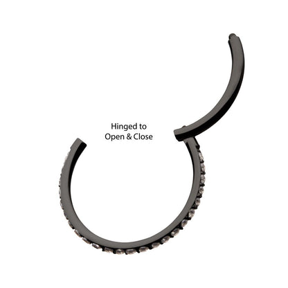 Black PVD Titanium CNC Set Clear CZ Eternity Side Facing Hinged Segment Clicker