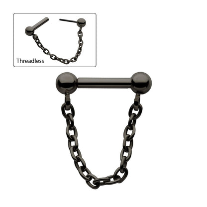 Black PVD Titanium Dangle Chain on a One Side Threadless, One Side Fixed Bar with Ball ends