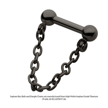 Black PVD Titanium Dangle Chain on a One Side Threadless, One Side Fixed Bar with Ball ends