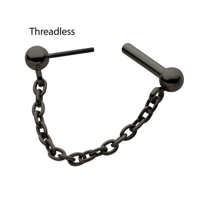 Black PVD Titanium Dangle Chain on a One Side Threadless, One Side Fixed Bar with Ball ends