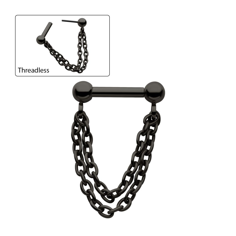 Black PVD Titanium 2 Tier Chains on a One Side Threadless, One Side Fixed Bar with Ball ends