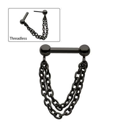 Black PVD Titanium 2 Tier Chains on a One Side Threadless, One Side Fixed Bar with Ball ends