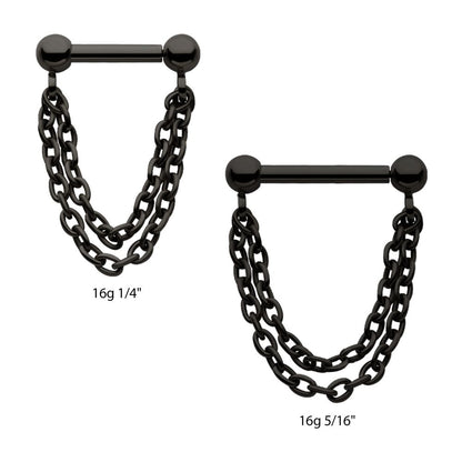 Black PVD Titanium 2 Tier Chains on a One Side Threadless, One Side Fixed Bar with Ball ends