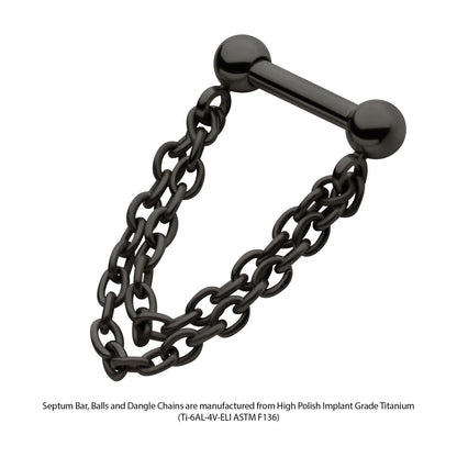 Black PVD Titanium 2 Tier Chains on a One Side Threadless, One Side Fixed Bar with Ball ends