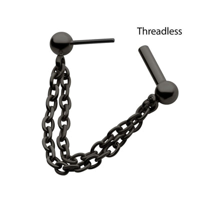 Black PVD Titanium 2 Tier Chains on a One Side Threadless, One Side Fixed Bar with Ball ends