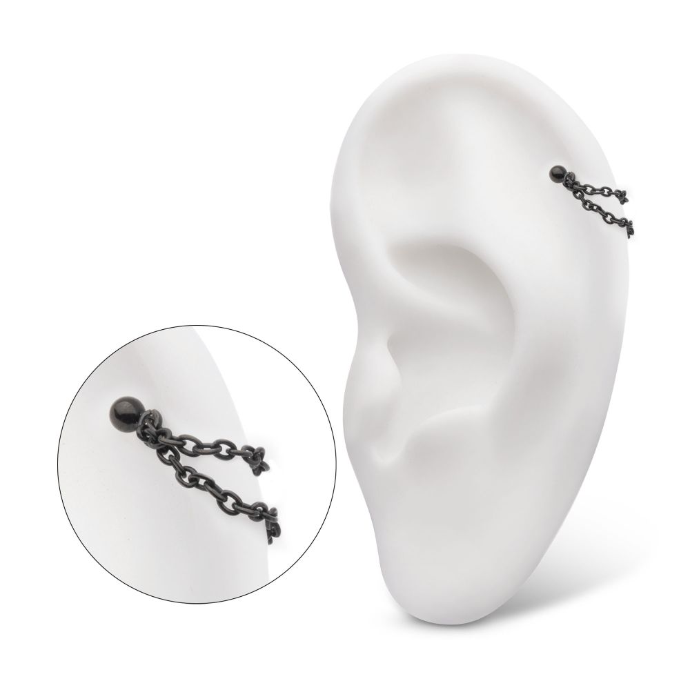 Black PVD Titanium 2 Tier Chains on a One Side Threadless, One Side Fixed Bar with Ball ends