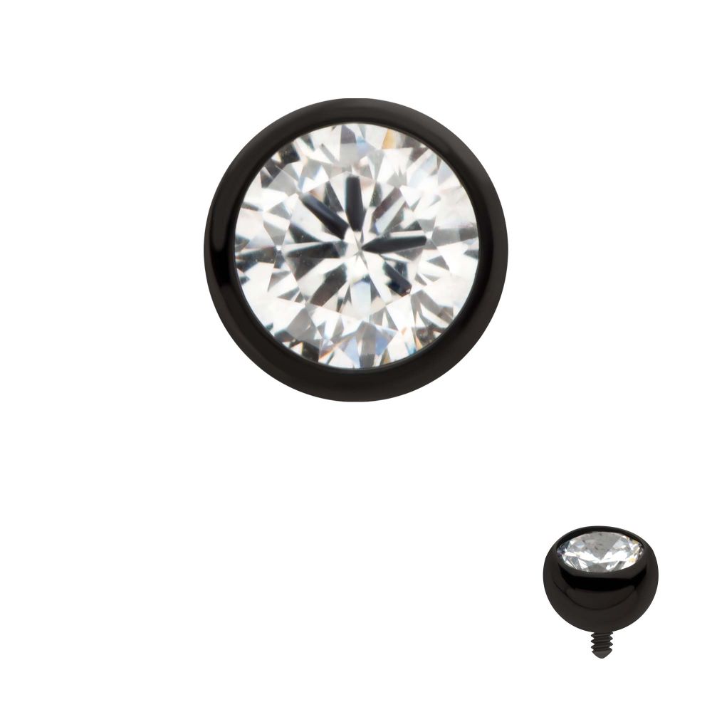 Black PVD Titanium Internally Threaded Bezel Set CZ Front Facing Top
