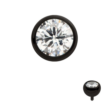 Black PVD Titanium Internally Threaded Bezel Set CZ Front Facing Top