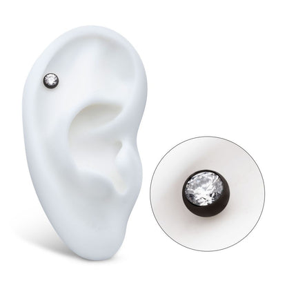 Black PVD Titanium Internally Threaded Bezel Set CZ Front Facing Top