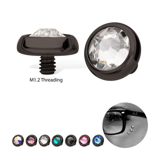 14g Black PVD PVD Titanium Internally Threaded Low Profile Bezel Set Swarovski Crystal Dermal Top