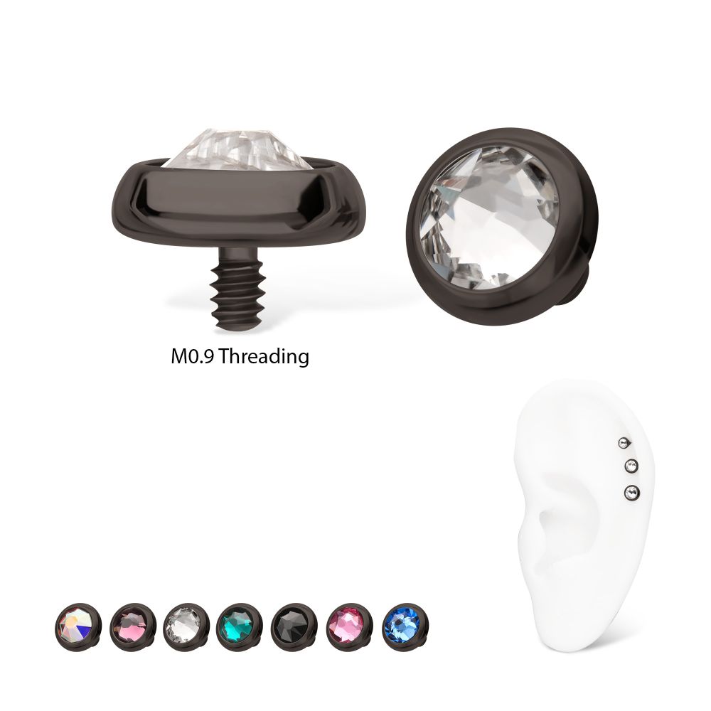 16g Black PVD PVD Titanium Internally Threaded Low Profile Bezel Set Swarovski Crystal Dermal Top
