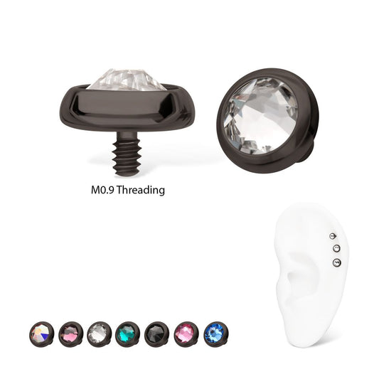 16g Black PVD PVD Titanium Internally Threaded Low Profile Bezel Set Swarovski Crystal Dermal Top