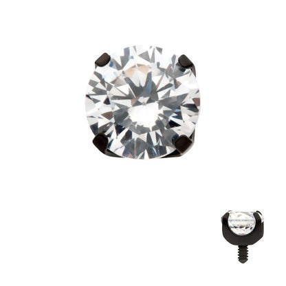Black PVD Titanium Internally Threaded 4-Prong CZ Front Facing Top