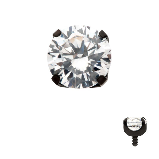 Black PVD Titanium Internally Threaded 4-Prong CZ Front Facing Top
