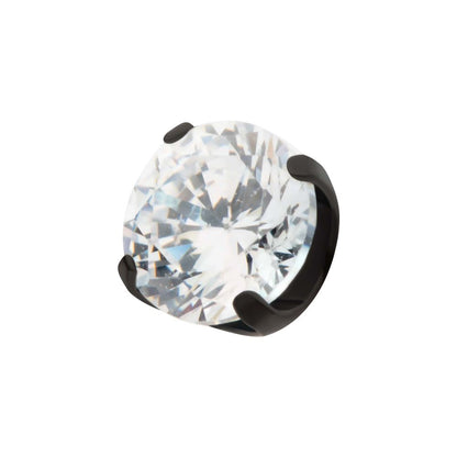 Black PVD Titanium Internally Threaded 4-Prong CZ Front Facing Top