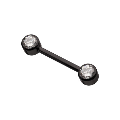 Black PVD Titanium Internally Threaded Bezel Set Gem End Nipple Barbell (One Side Fixed, One Side Internally Threaded ) | Sold by piece