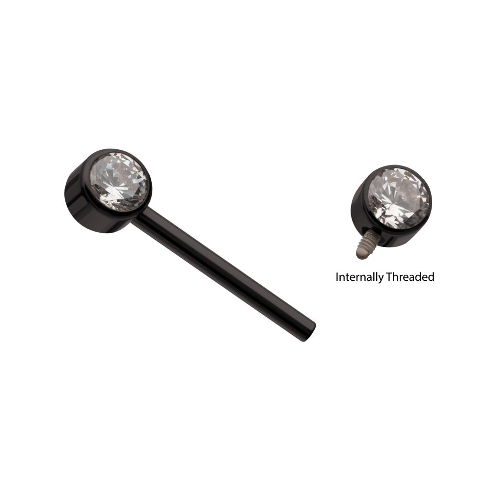 Black PVD Titanium Internally Threaded Bezel Set Gem End Nipple Barbell (One Side Fixed, One Side Internally Threaded ) | Sold by piece