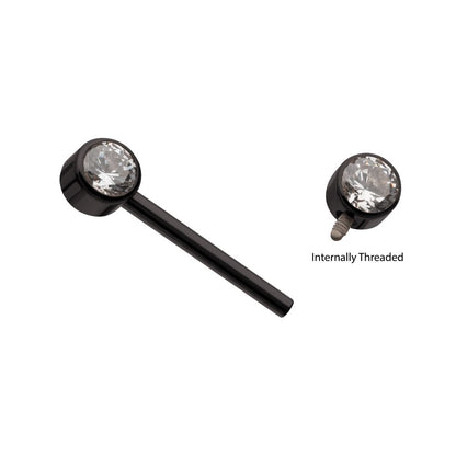 Black PVD Titanium Internally Threaded Bezel Set Gem End Nipple Barbell (One Side Fixed, One Side Internally Threaded ) | Sold by piece