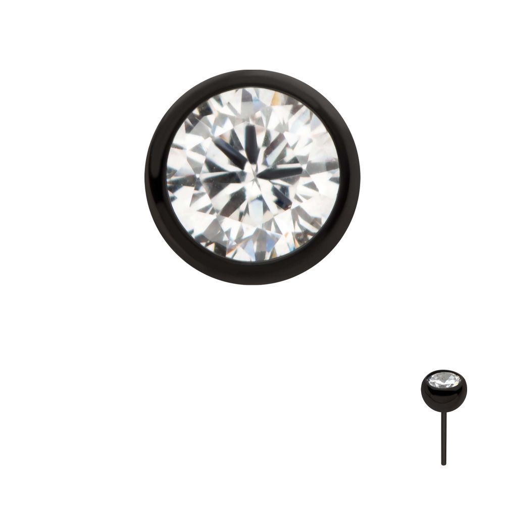Black PVD Titanium Threadless Bezel Set CZ Front Facing Top