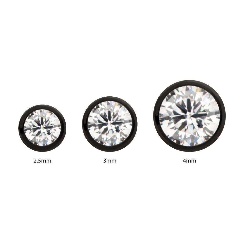 Black PVD Titanium Threadless Bezel Set CZ Front Facing Top