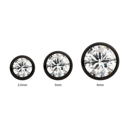 Black PVD Titanium Threadless Bezel Set CZ Front Facing Top