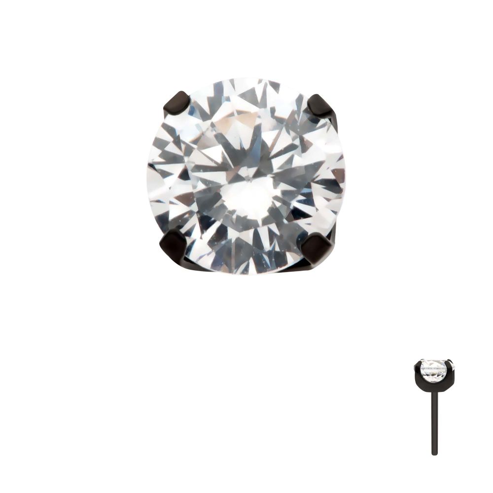 Black PVD Titanium Threadless 4-Prong CZ Front Facing Top