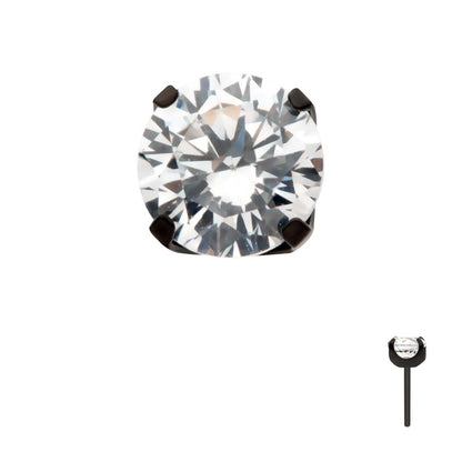 Black PVD Titanium Threadless 4-Prong CZ Front Facing Top
