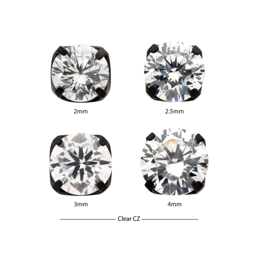 Black PVD Titanium Threadless 4-Prong CZ Front Facing Top