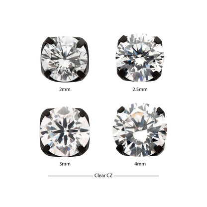 Black PVD Titanium Threadless 4-Prong CZ Front Facing Top