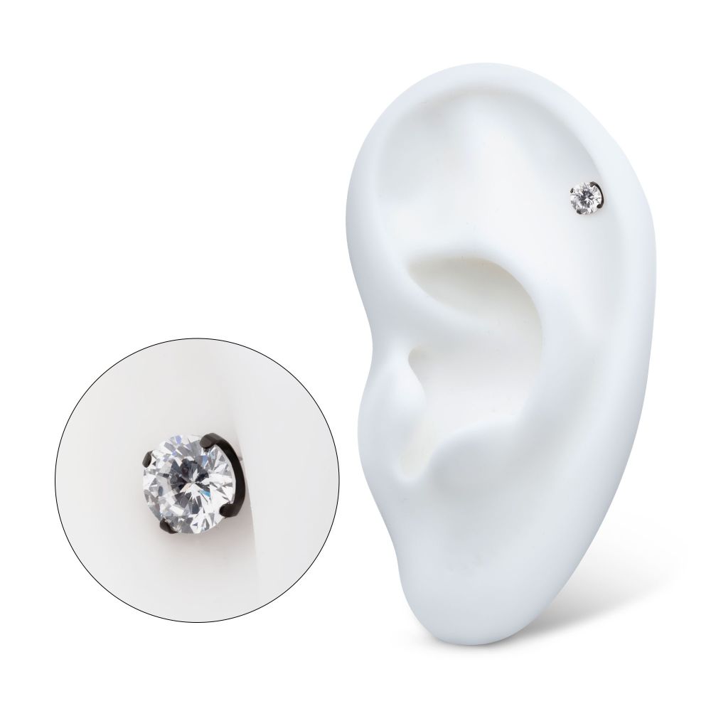 Black PVD Titanium Threadless 4-Prong CZ Front Facing Top