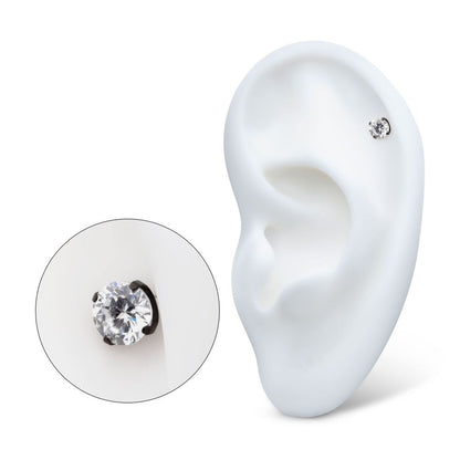 Black PVD Titanium Threadless 4-Prong CZ Front Facing Top