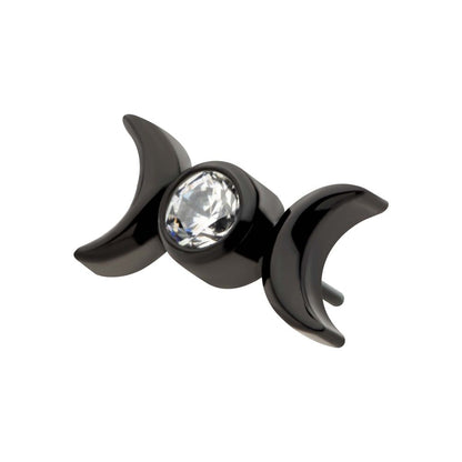 Black PVD Titanium Threadless Bezel Set CZ Triple Moon Phase Top