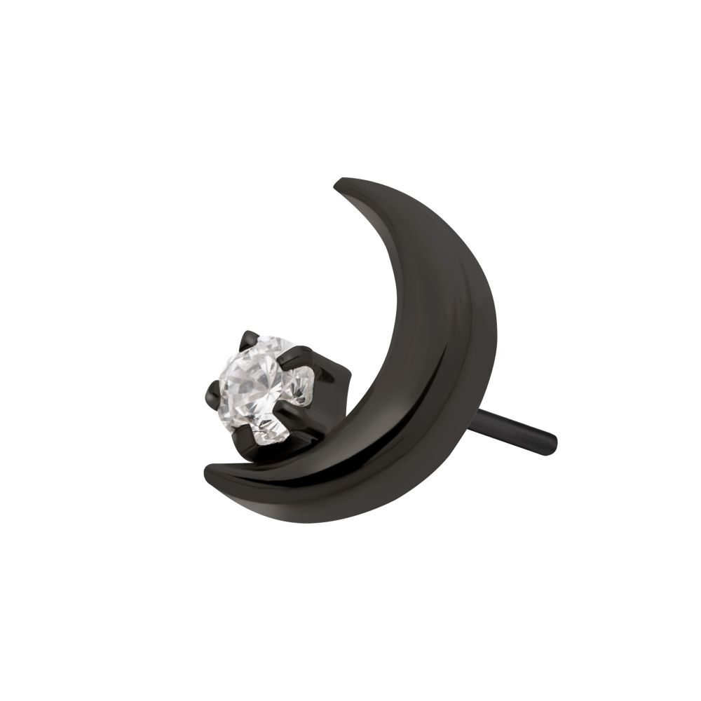 Black PVD Titanium Threadless Crescent Moon with CZ/Opal Top