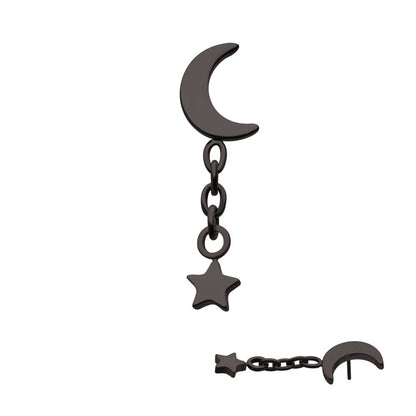 Black PVD Titanium Threadless Crescent Moon Top with Star Dangle