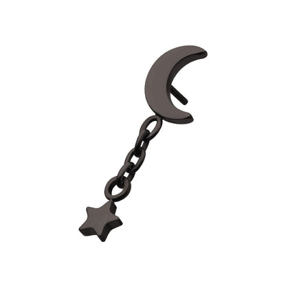 Black PVD Titanium Threadless Crescent Moon Top with Star Dangle