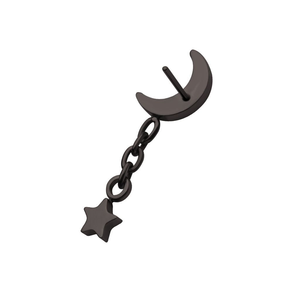 Black PVD Titanium Threadless Crescent Moon Top with Star Dangle