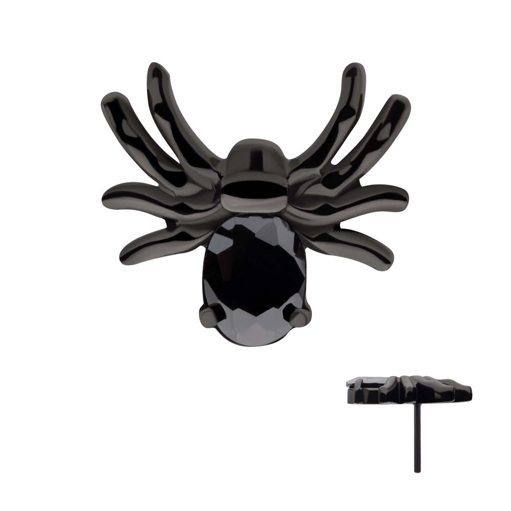 Black PVD Titanium Threadless Prong Set Oval Gem Spider Top