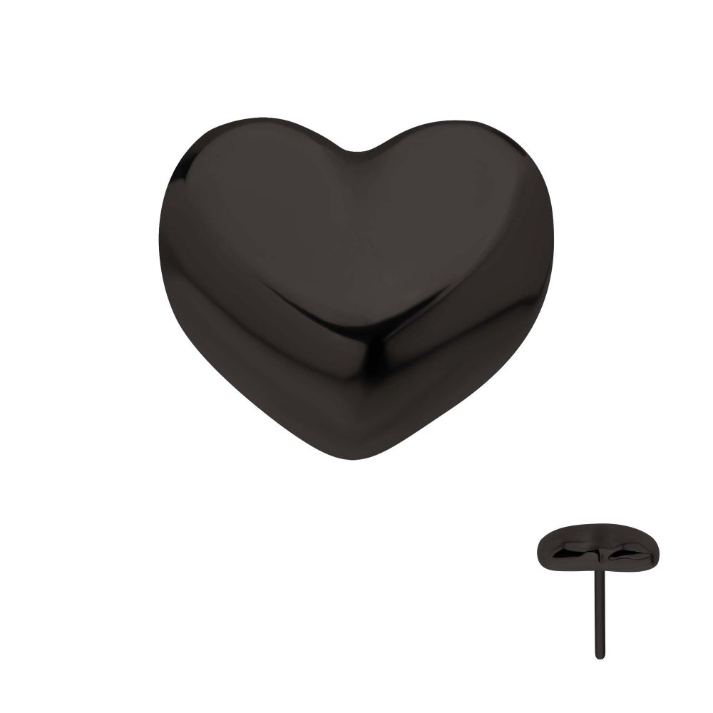 Black PVD Titanium Threadless Puffed Heart Top